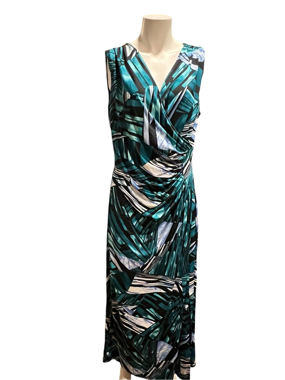 Kate & Mallory Teal Black and White Abstract Maxi Dress